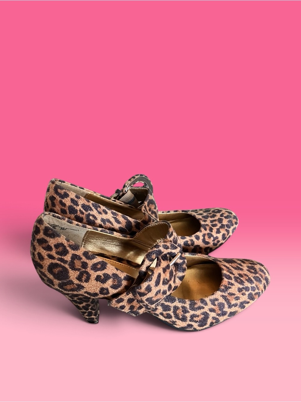 Leopard Print Mary Jane Heels in Tan and Black